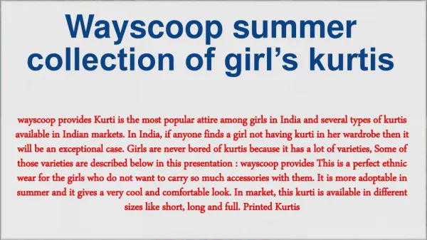 Wayscoop summer collection of girlâ€™s kurtis