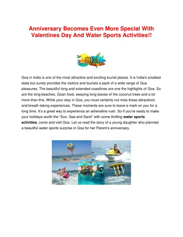 Anniversary Becomes Even More Special With Valentines Day And Water Sports Activities!!