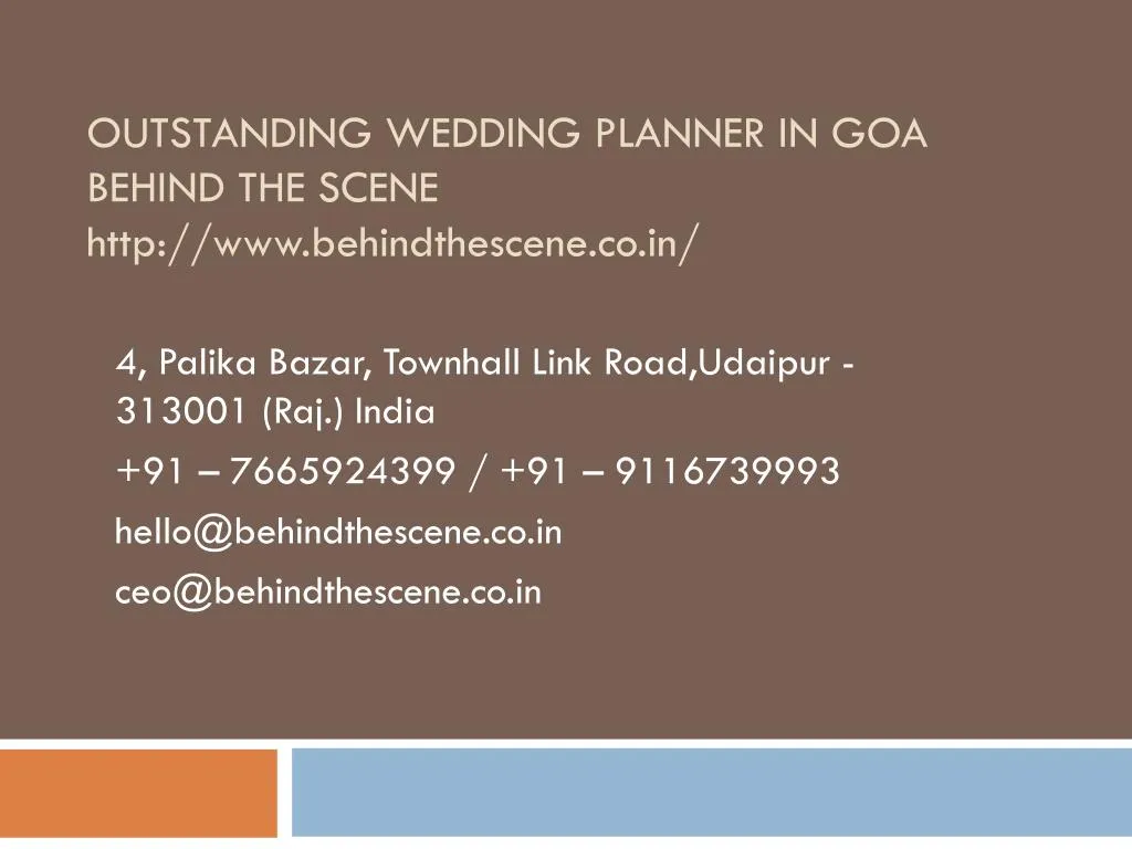 outstanding wedding planner in goa behind the scene http www behindthescene co in