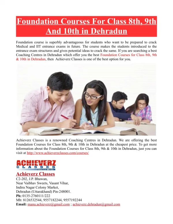 Foundation Courses For Class 8th, 9th And 10th in Dehradun