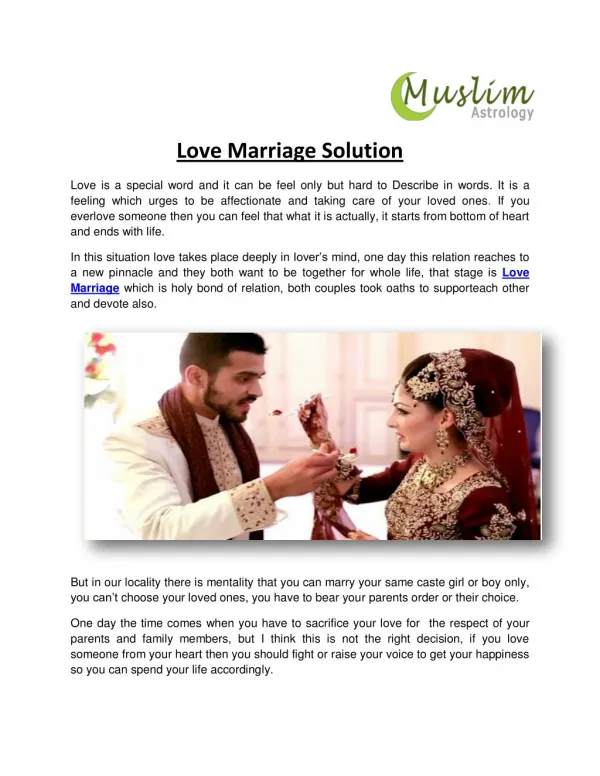 Love Marriage Solution | Intercast Love Marriage Specialist | ( 91) 9982805585