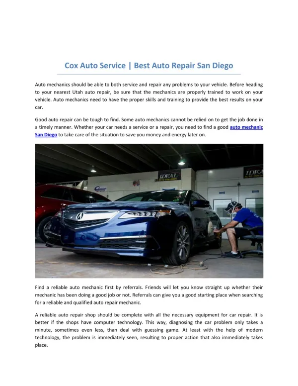 Cox Auto Service - San Diego Honest Auto Repair Shops - Brake service - Car Repair Mechanic, Near You on Miramar
