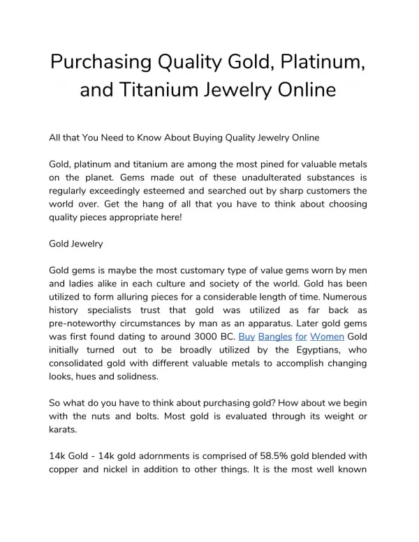 Purchasing Quality Gold, Platinum, and Titanium Jewelry Online