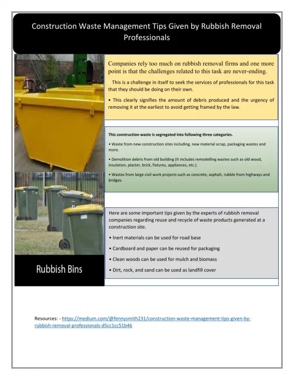 Construction Waste Management Tips Given by Rubbish Removal Professionals