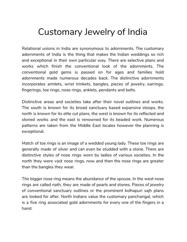 Customary Jewelry of India