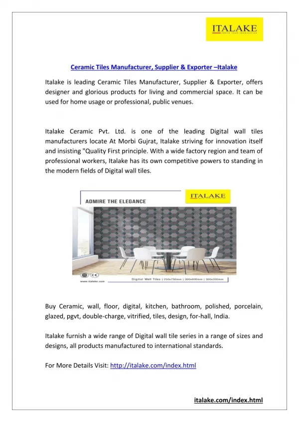 Ceramic Tiles Manufacturer, Supplier & Exporter â€“Italake