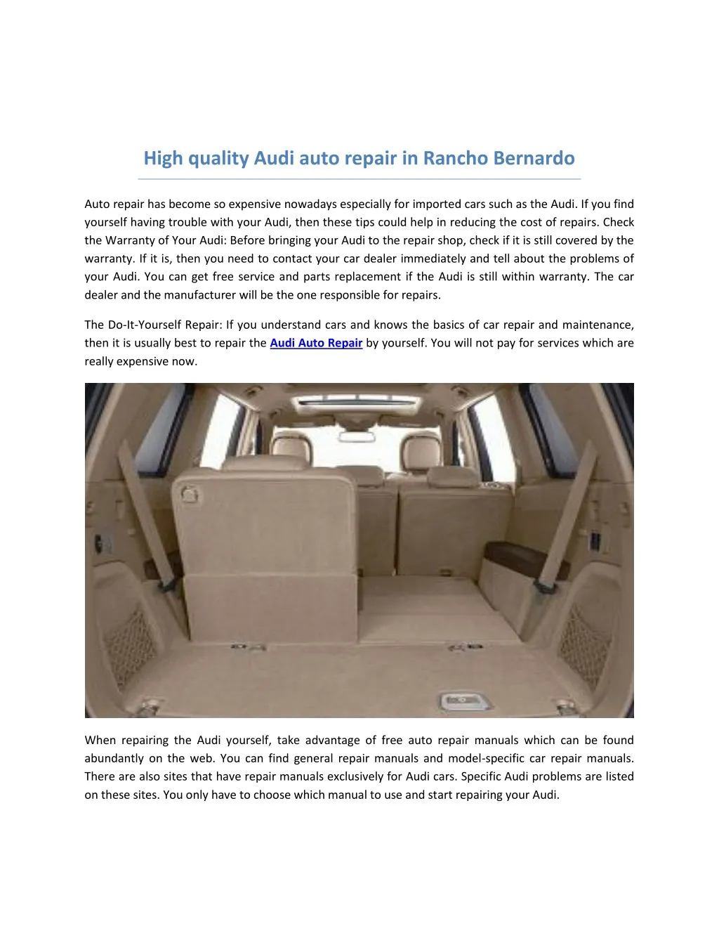 high quality audi auto repair in rancho bernardo