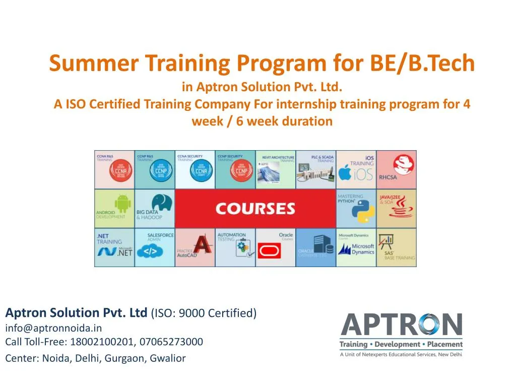 summer training program for be b tech in aptron