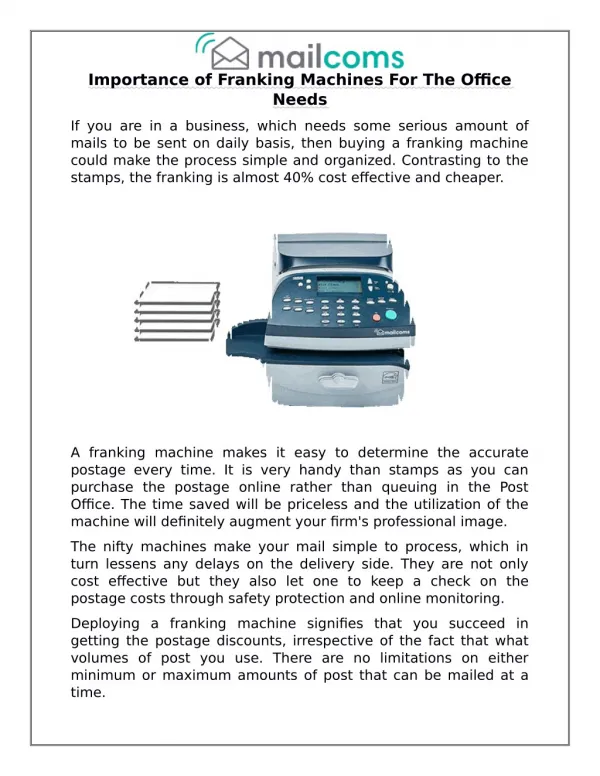 Importance of Franking Machines For The Office Needs