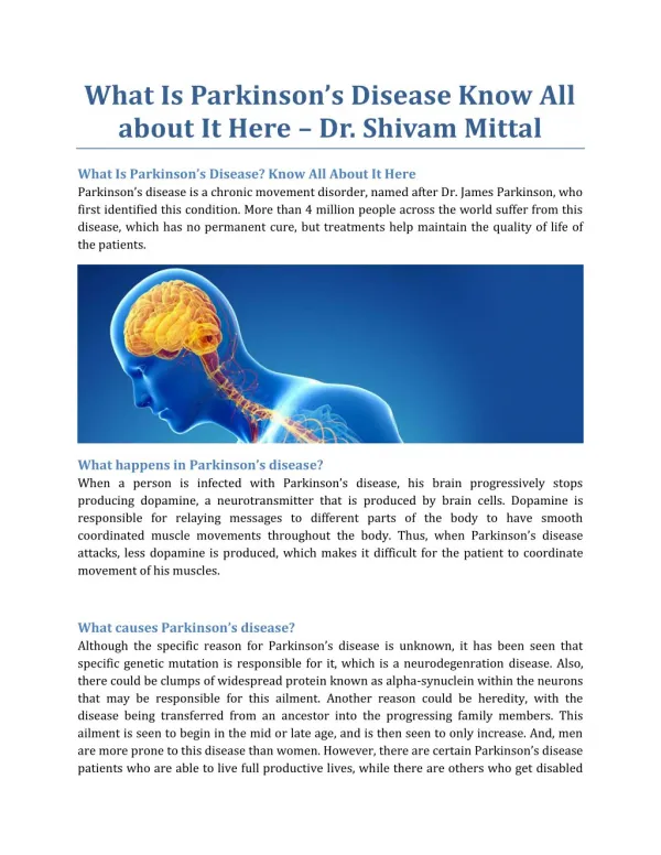 What Is Parkinson’s Disease? Know All About It Here - Dr. Shivam Mittal