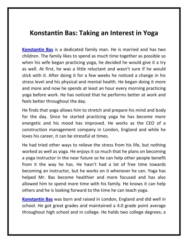 Konstantin Bas Taking an Interest in Yoga