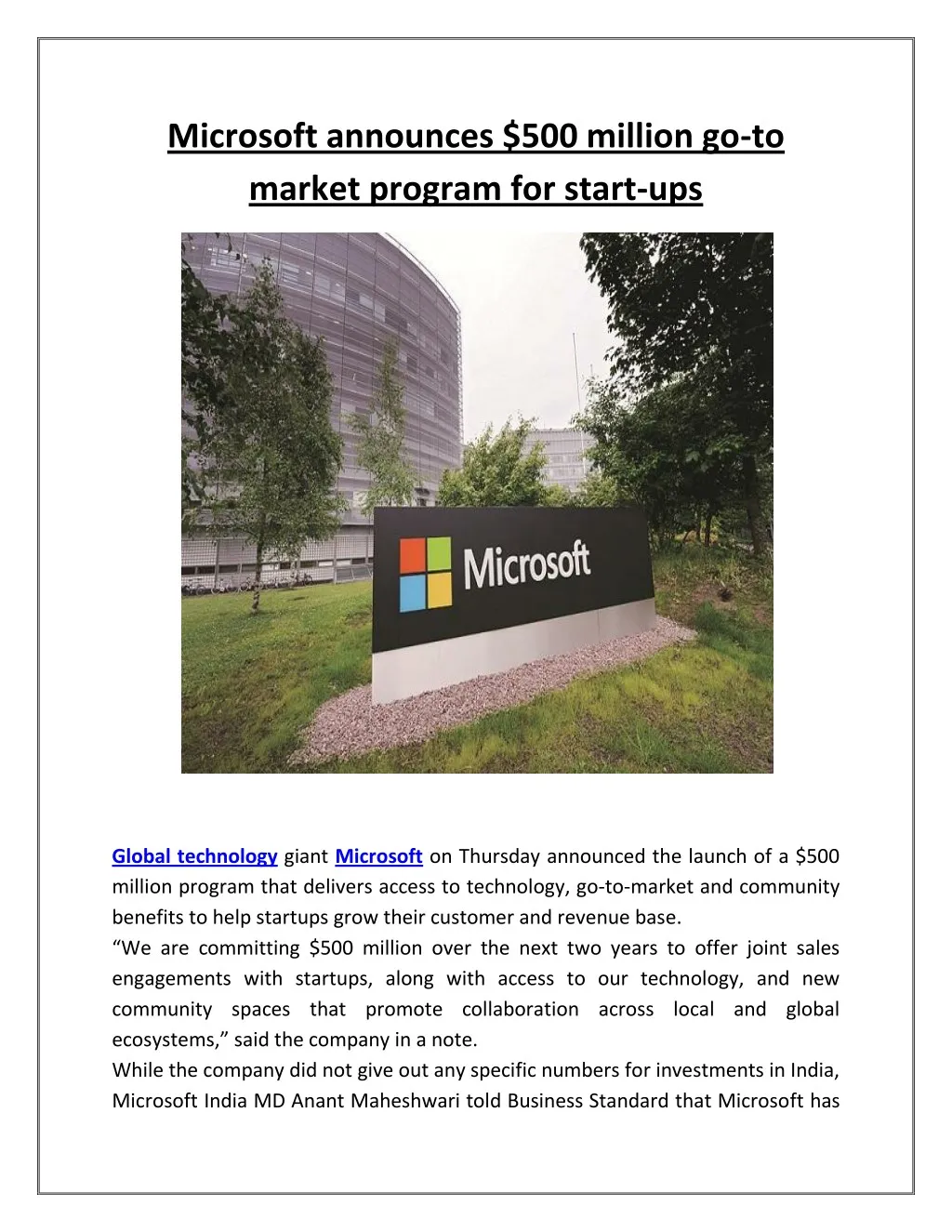 microsoft announces 500 million go to market
