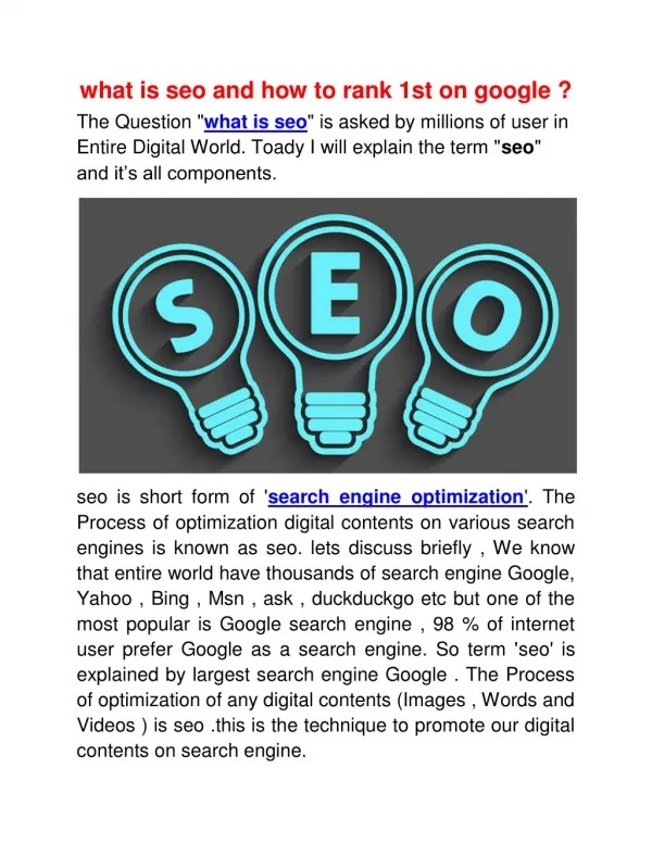what is seo and how to rank 1st on google ?