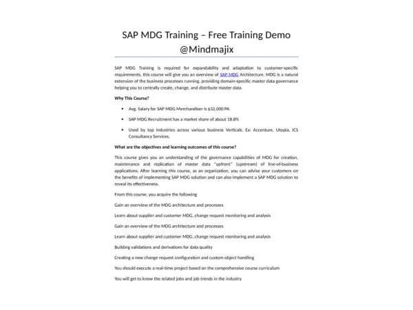 SAP MDG Training - Online Certification Course