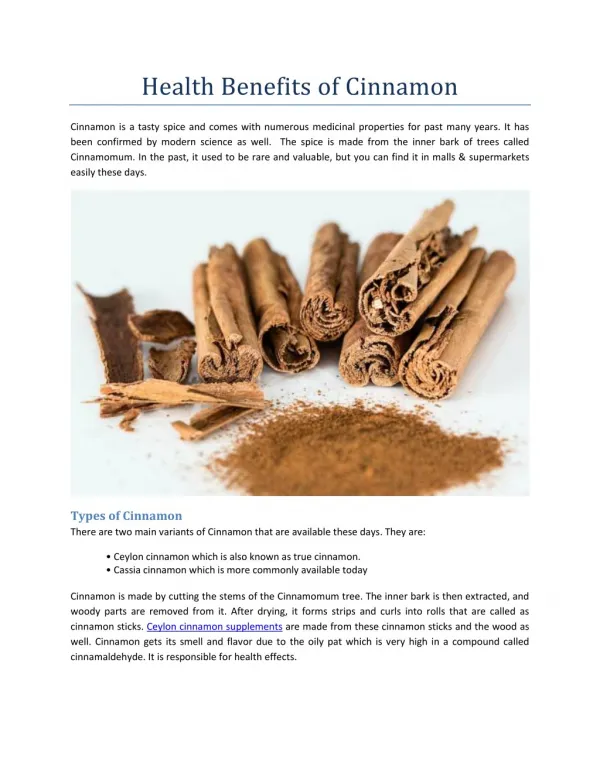 Health Benefits of Cinnamon