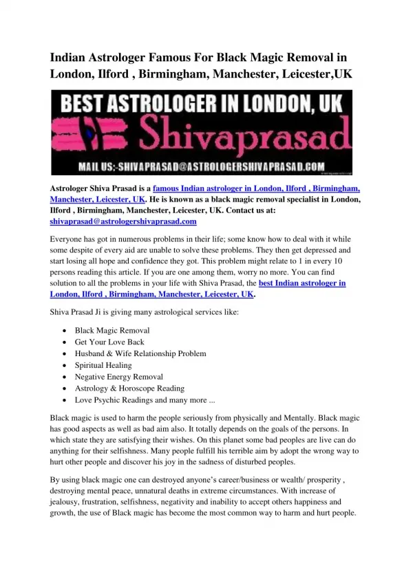 Indian Astrologer Famous For Black Magic Removal in London, Ilford , Birmingham, Manchester, Leicester,UK