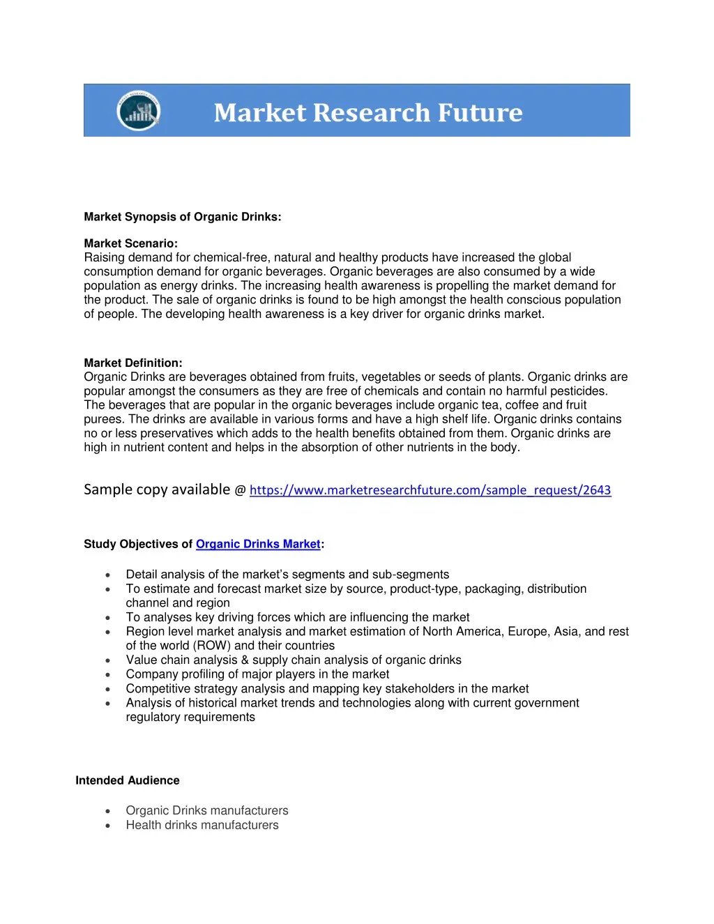 market synopsis of organic drinks market scenario