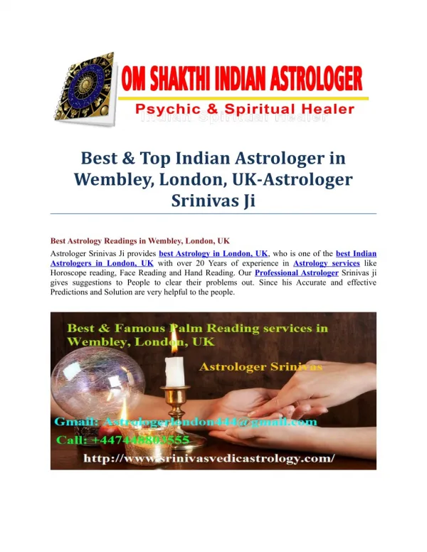 Best & Top Indian Astrologer in Wembley, London, UK-Astrologer Srinivas Ji