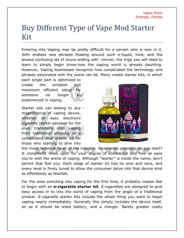 Buy Different Type of Vape Mod Starter Kit
