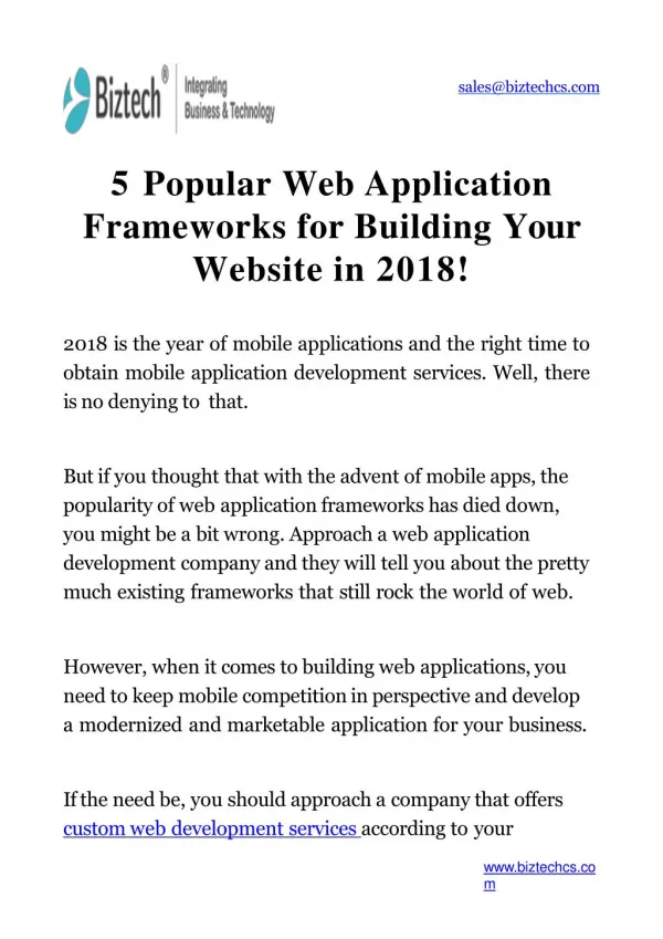 5 Popular Web Application Frameworks for Building Your Website in 2018!