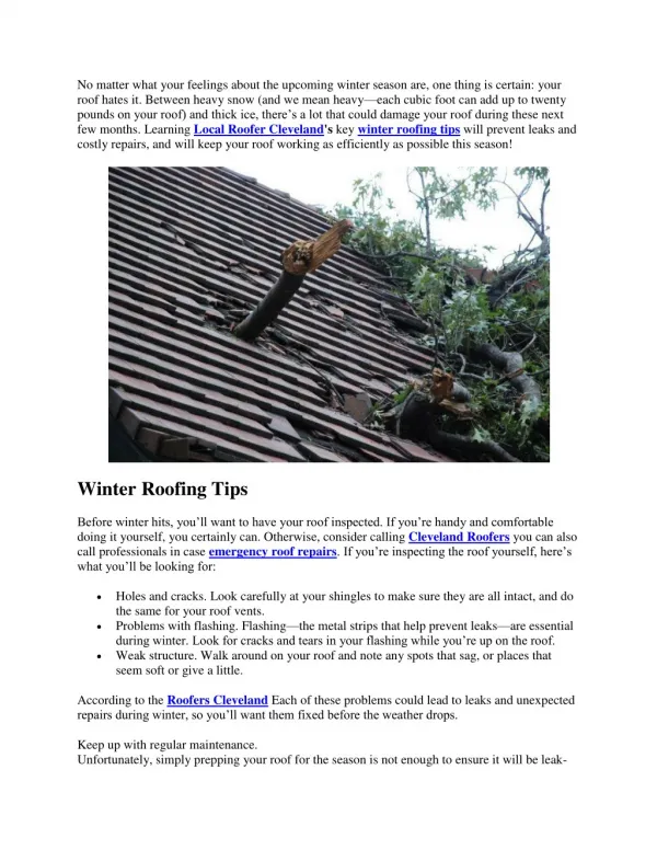 WINTER ROOFING TIPS