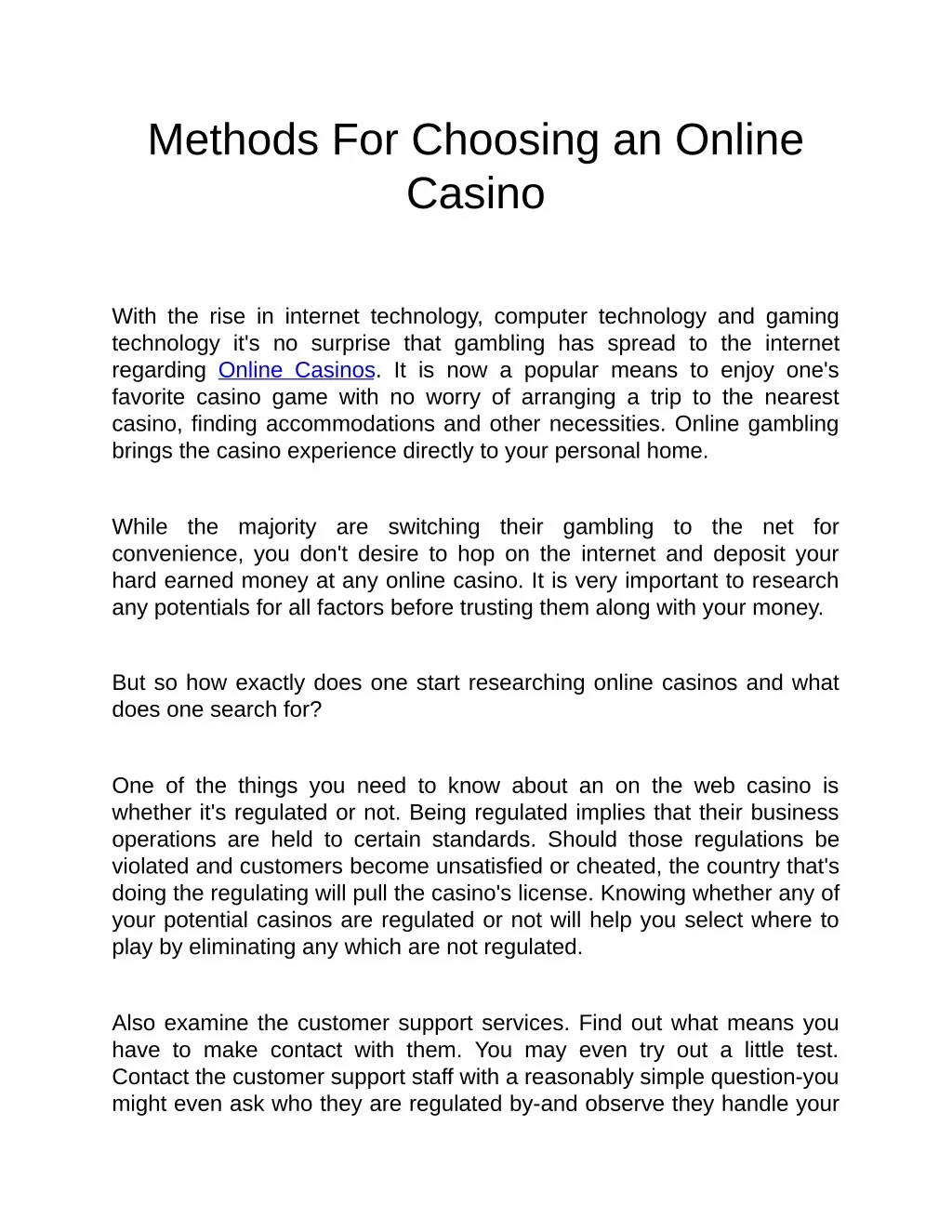 methods for choosing an online casino