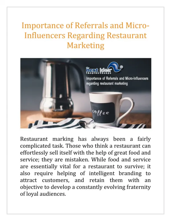 Importance of Referrals and Micro-Influencers Regarding Restaurant Marketing
