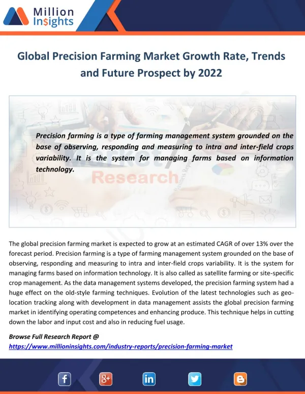 Precision Farming Market Information, Manufacturing and Competitors Analysis Forecast by 2022