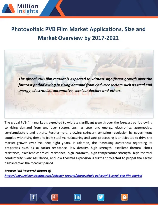 Photovoltaic PVB Film Market Product Type, Application and Specification Forecast by 2017-2022