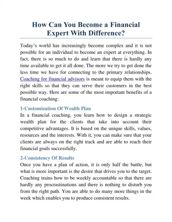 How Can You Become a Financial Expert With Difference?