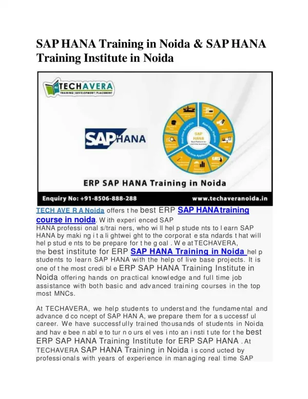 SAP HANA training course in noida