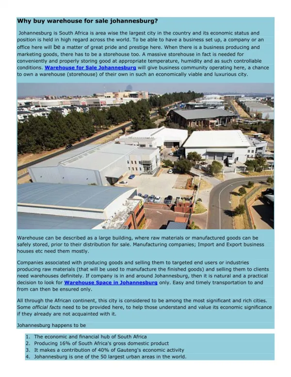 Why buy warehouse for sale johannesburg?