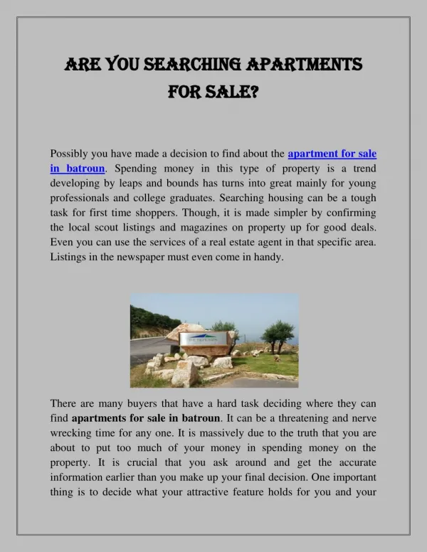 Are You Searching Apartments for Sale