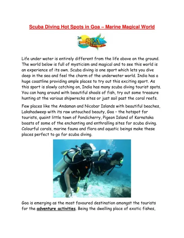 Scuba Diving Hot Spots in Goa â€“ Marine Magical World
