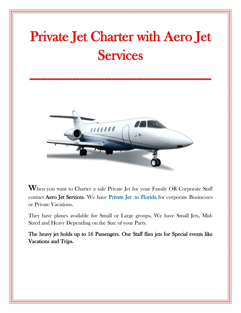 private jet charter with aero jet private