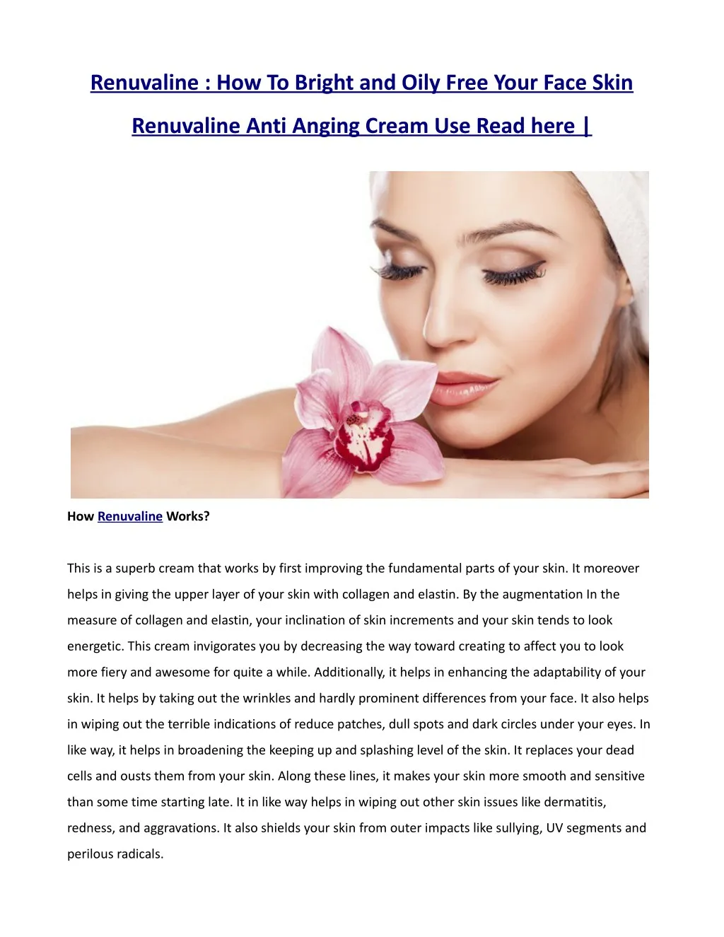 renuvaline how to bright and oily free your face