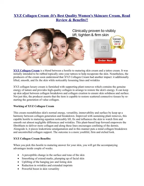 XYZ Collagen Cream Review â€“ Reduces Wrinkles, Lines and Sagging Skin & Get Free Trail !!