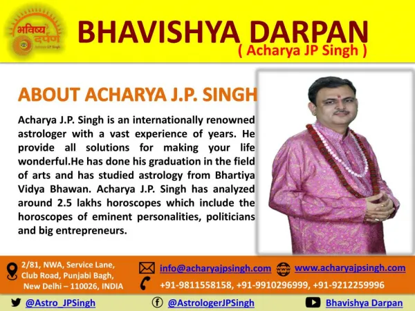 Acharya JP singh - Best Astrologer in Delhi - Meet him Today - 09811558158