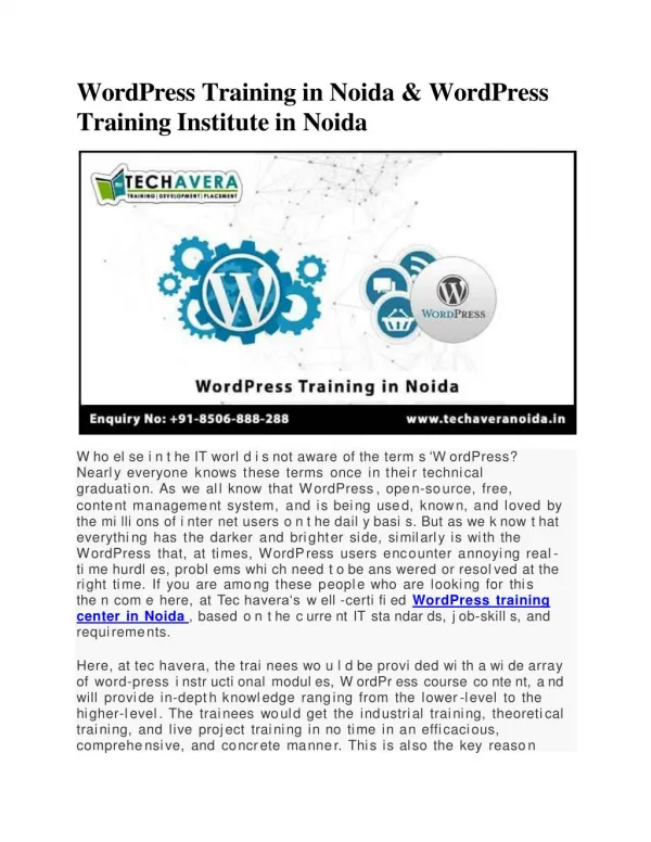 WordPress Training Institute in Noida