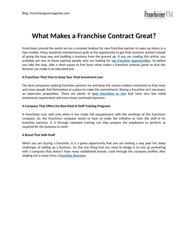 What Makes a Franchise Contract Great?