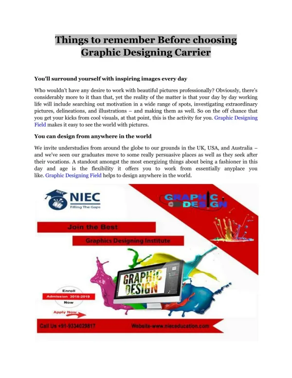 Things to remember Before choosing Graphic Designing Carrier