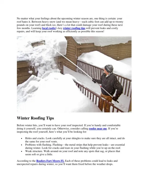 WINTER ROOFING TIPS