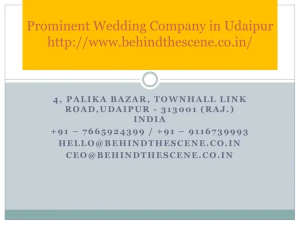 Prominent Wedding Company in Udaipur