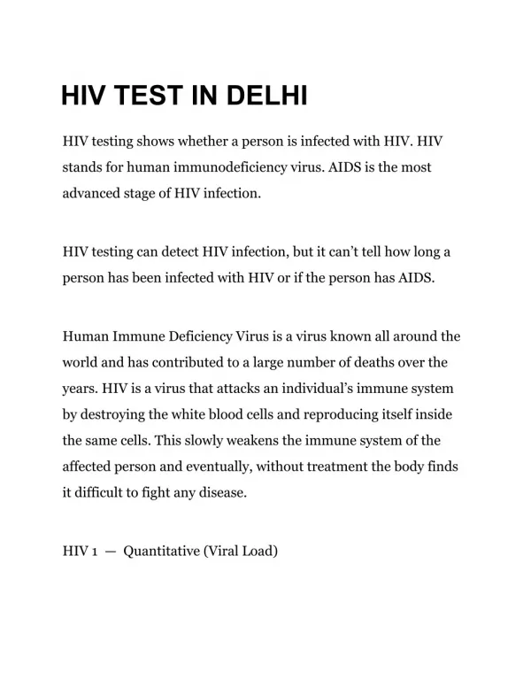 HIV Screening Package in Delhi