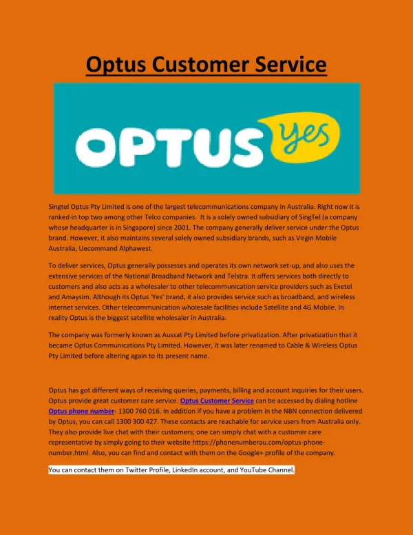 Optus customer service | phone number | Optus technical support
