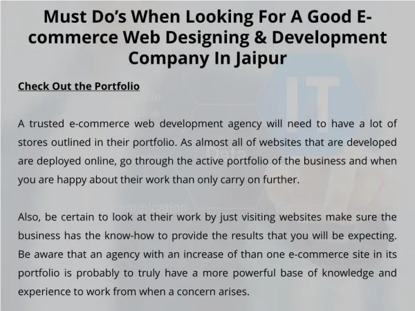 Must Do's When Looking for a Good E-Commerce Web Designing & Development Company in Jaipur