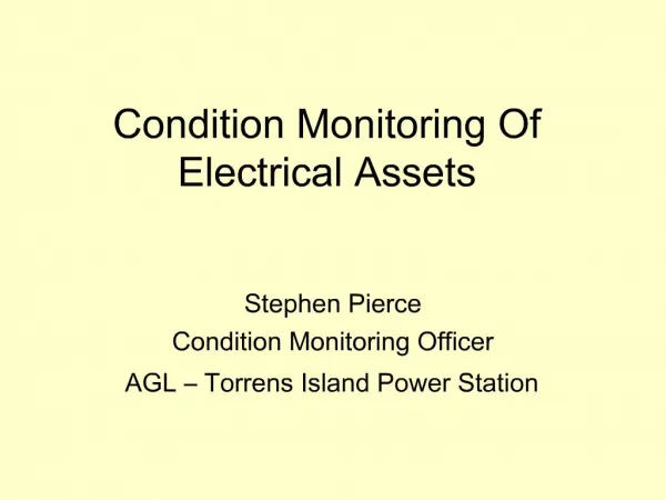 Condition Monitoring Of Electrical Assets
