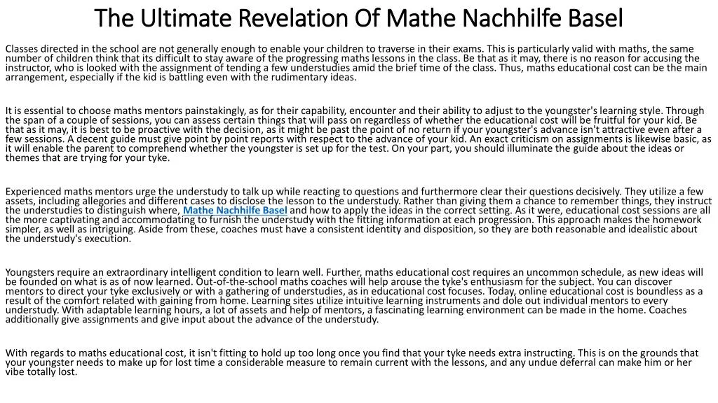 the ultimate revelation of mathe nachhilfe basel