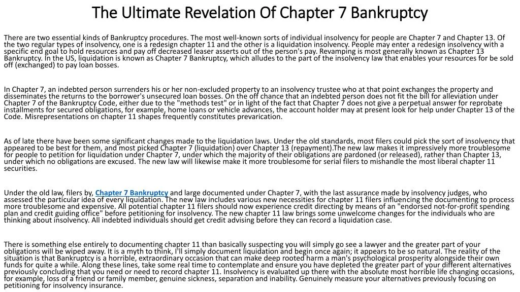 the ultimate revelation of chapter 7 bankruptcy