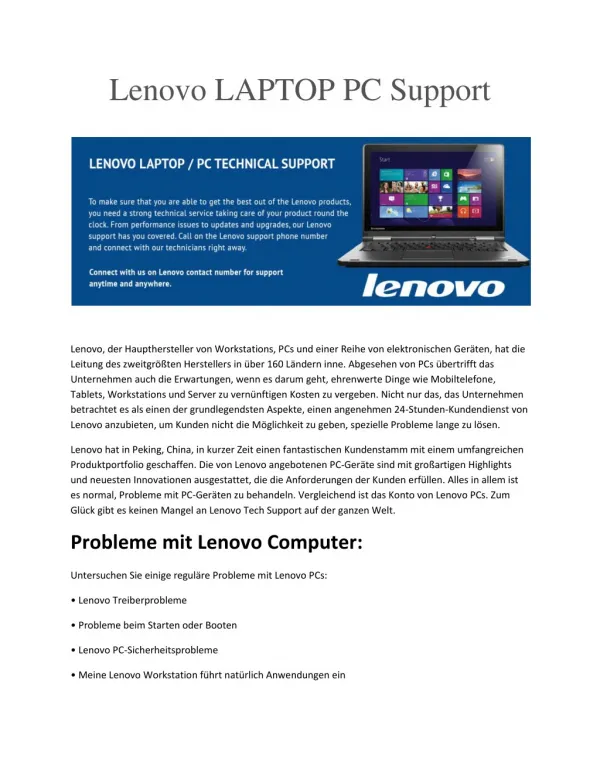 Lenovo laptop pc support